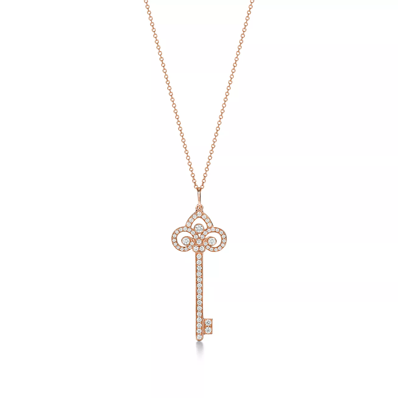99新 Tiffany & Co./蒂芙尼 Key's满钻鸢尾花中号钥匙项链玫瑰金