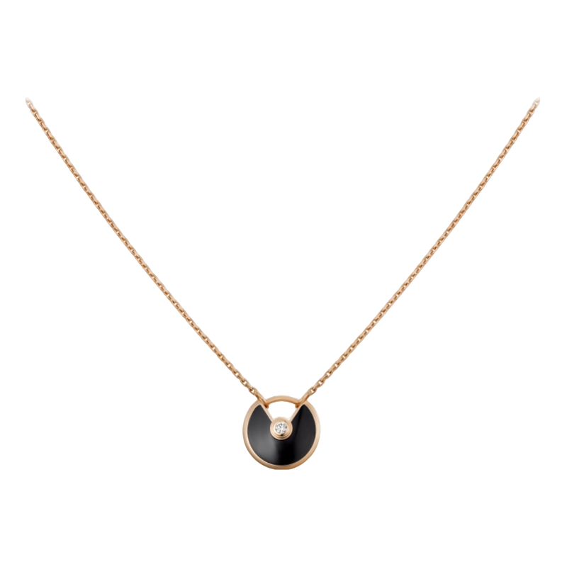 99新 Cartier/卡地亚 AMULETTE 18K玫瑰金小号黑玛瑙卡地亚项链