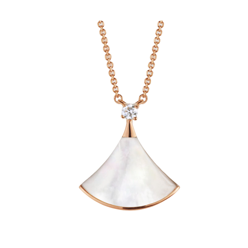 99新 BVLGARI/宝格丽 白扇子白贝母带钻瑰金色经典大号项链坠链