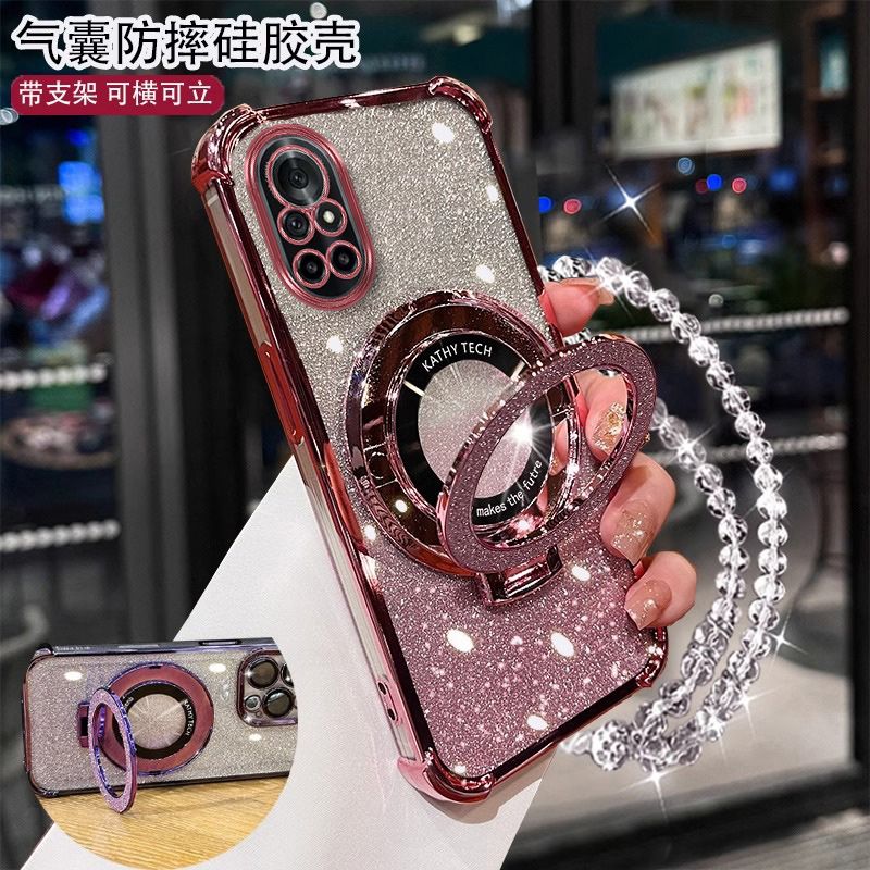 华为荣耀V40轻奢版四角气囊手机壳ALA-AN70磁吸支架全包防摔软壳