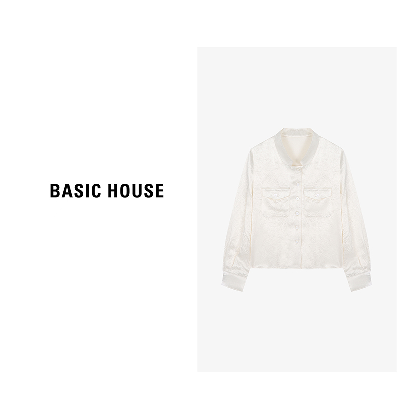 Basic House/百家好秋季新款气质轻奢醋酸丝光感衬衫-B0624H5S822