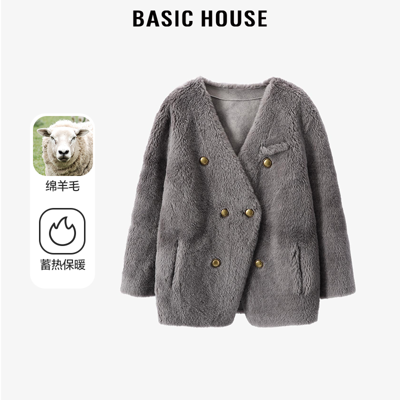 Basic House/X百家好秋冬款时尚气质女款绵羊毛外套B0623H5R342