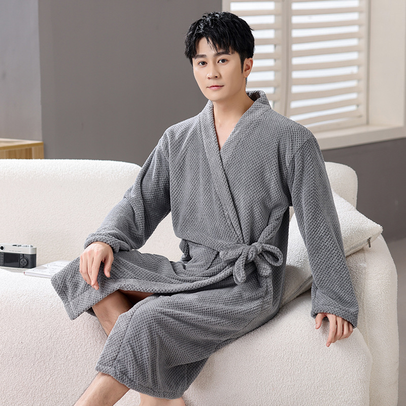 浴袍女男情侣吸水速干成人珊瑚绒秋冬加厚酒店温泉美容院睡袍浴巾