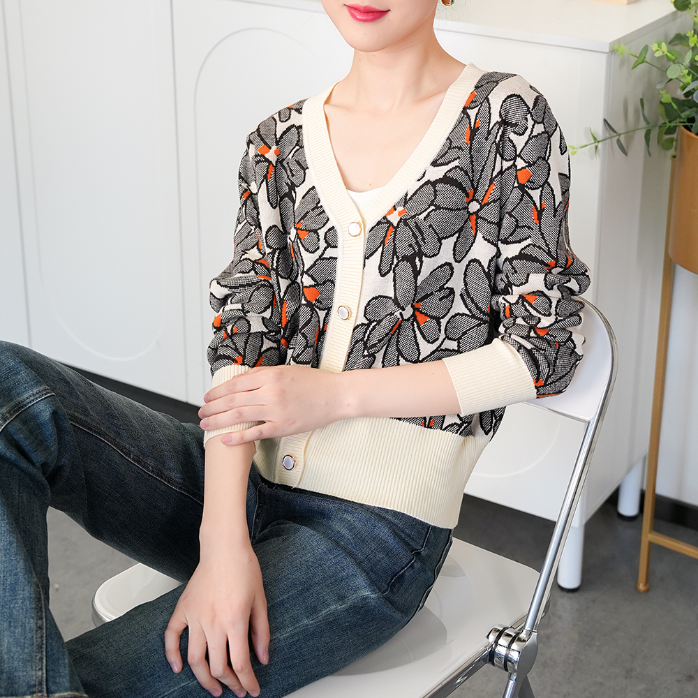 【早春穿搭】C7829米色高端小香风韩版设计感撞色气质休闲针织开衫