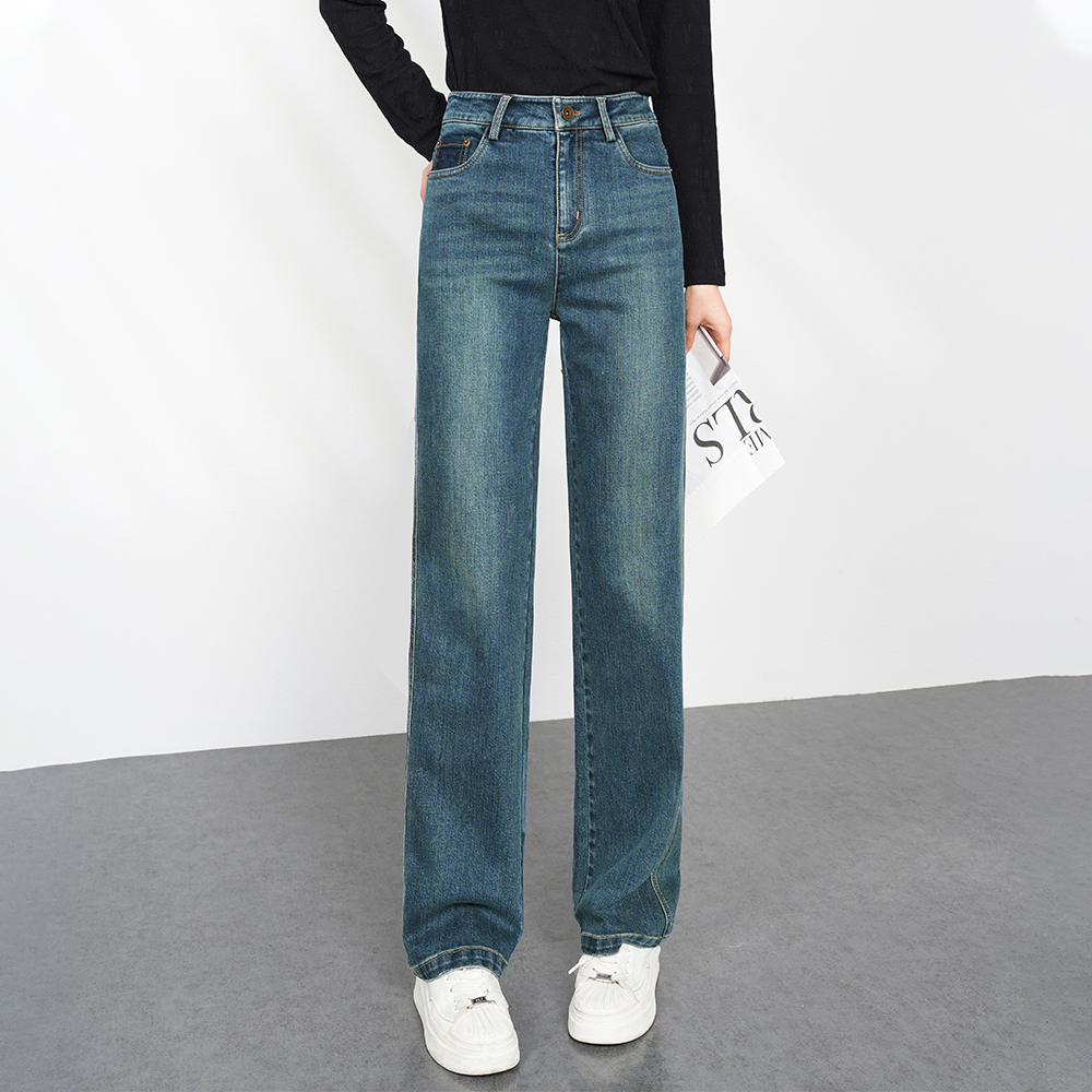 【早春穿搭】高级复古纯色简约小众设计感气质百搭高腰牛仔裤AQ2872
