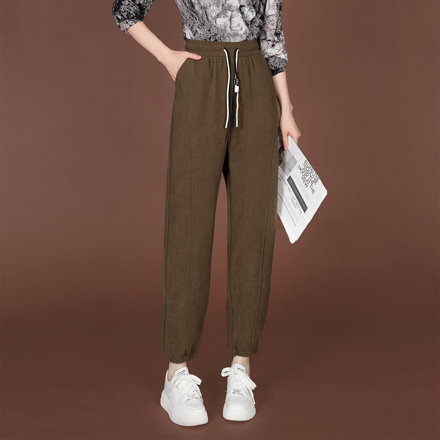 【早春穿搭】爆款面膜橄榄裤高级感高腰时尚气质百搭休闲裤AQ2853