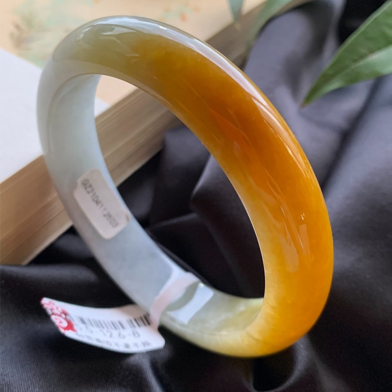 黄翡鸡油黄翡翠手镯编号2603