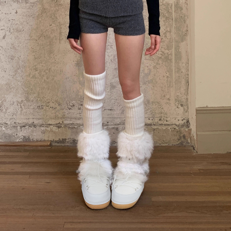 Mooreyu白色厚底雪地靴女2025冬季新款保暖毛毛真皮棉鞋加绒短靴
