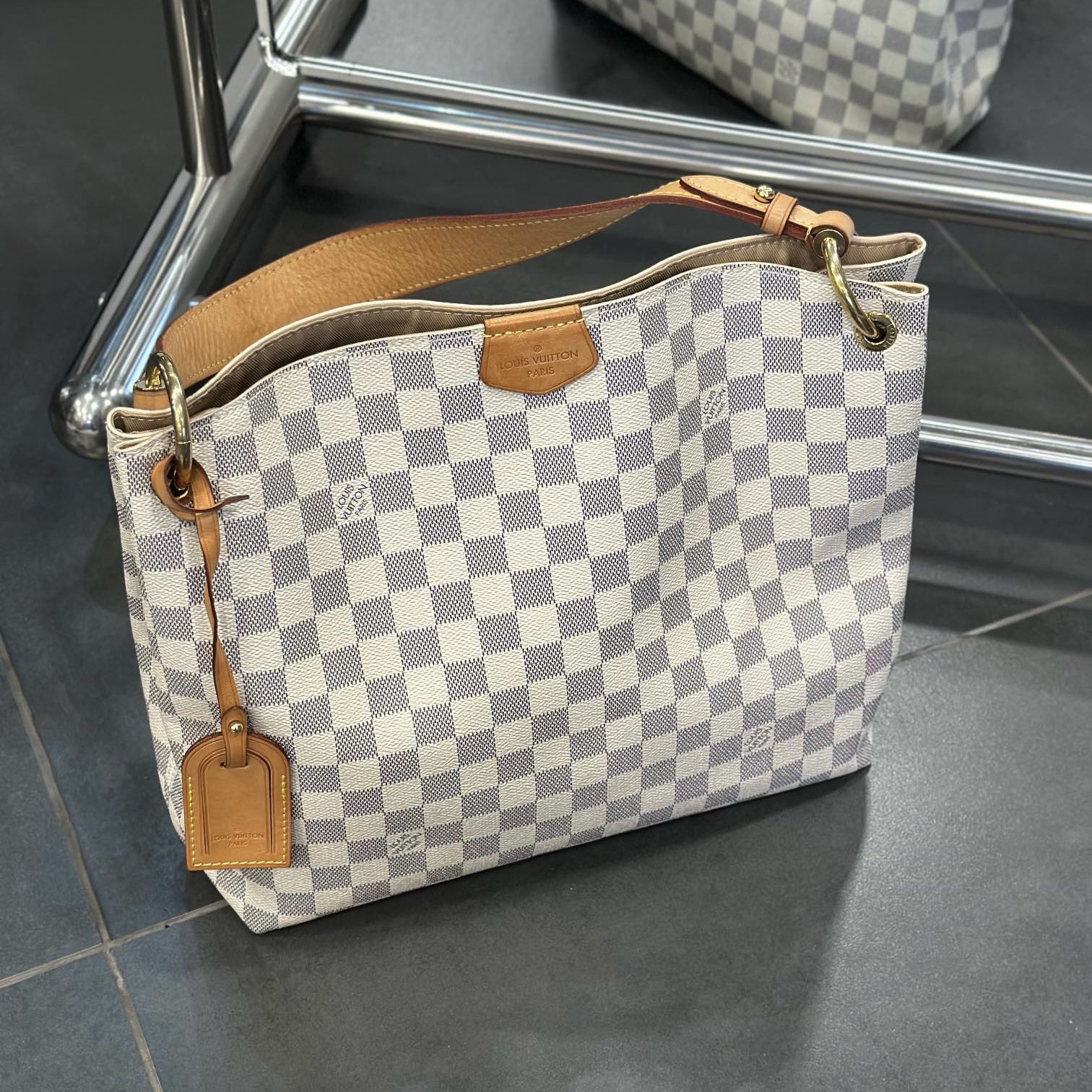 95新 LouisVuitton/路易威登 Graceful 白棋盘格 配皮有使用痕迹