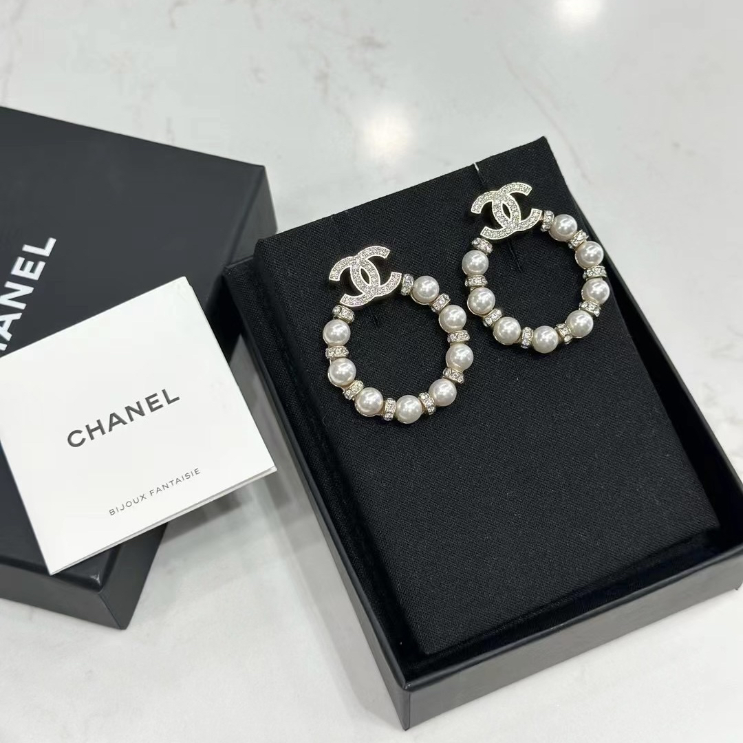 95新 Chanel/香奈儿 Chanel 21C 水钻珍珠耳钉