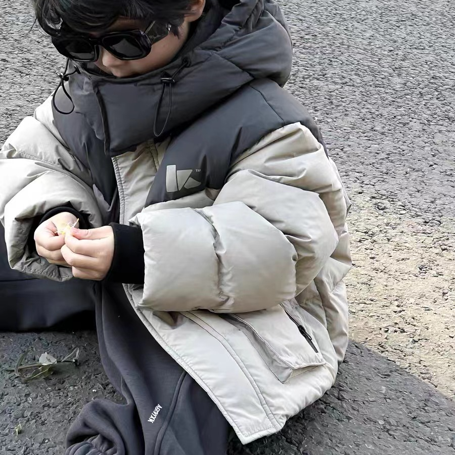 2025新款儿童连帽韩版冬季时尚休闲冬款新国标白鸭绒拼接羽绒服