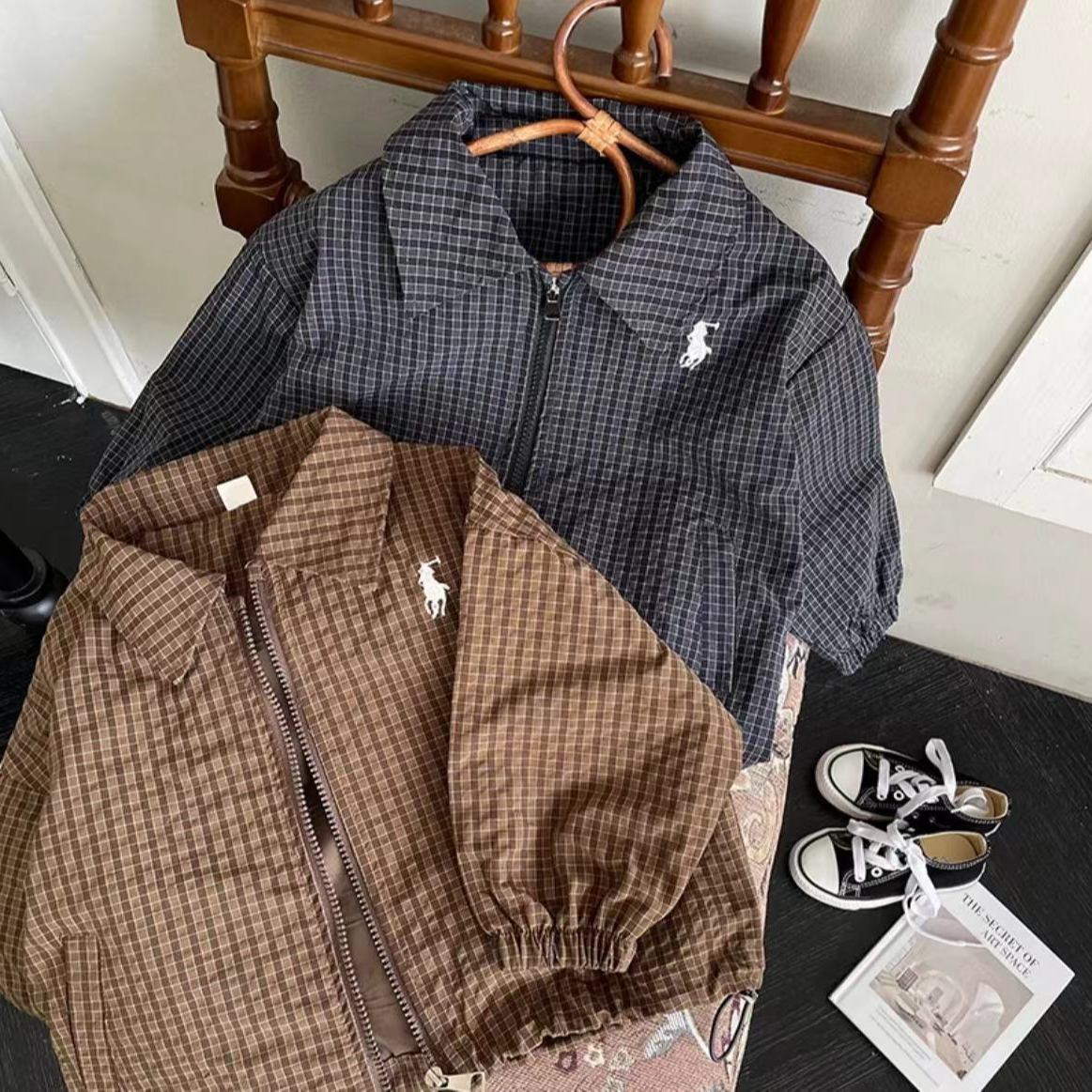2024秋季新款儿童复古风外套男女童格子夹克 宝宝休闲夹克衫潮