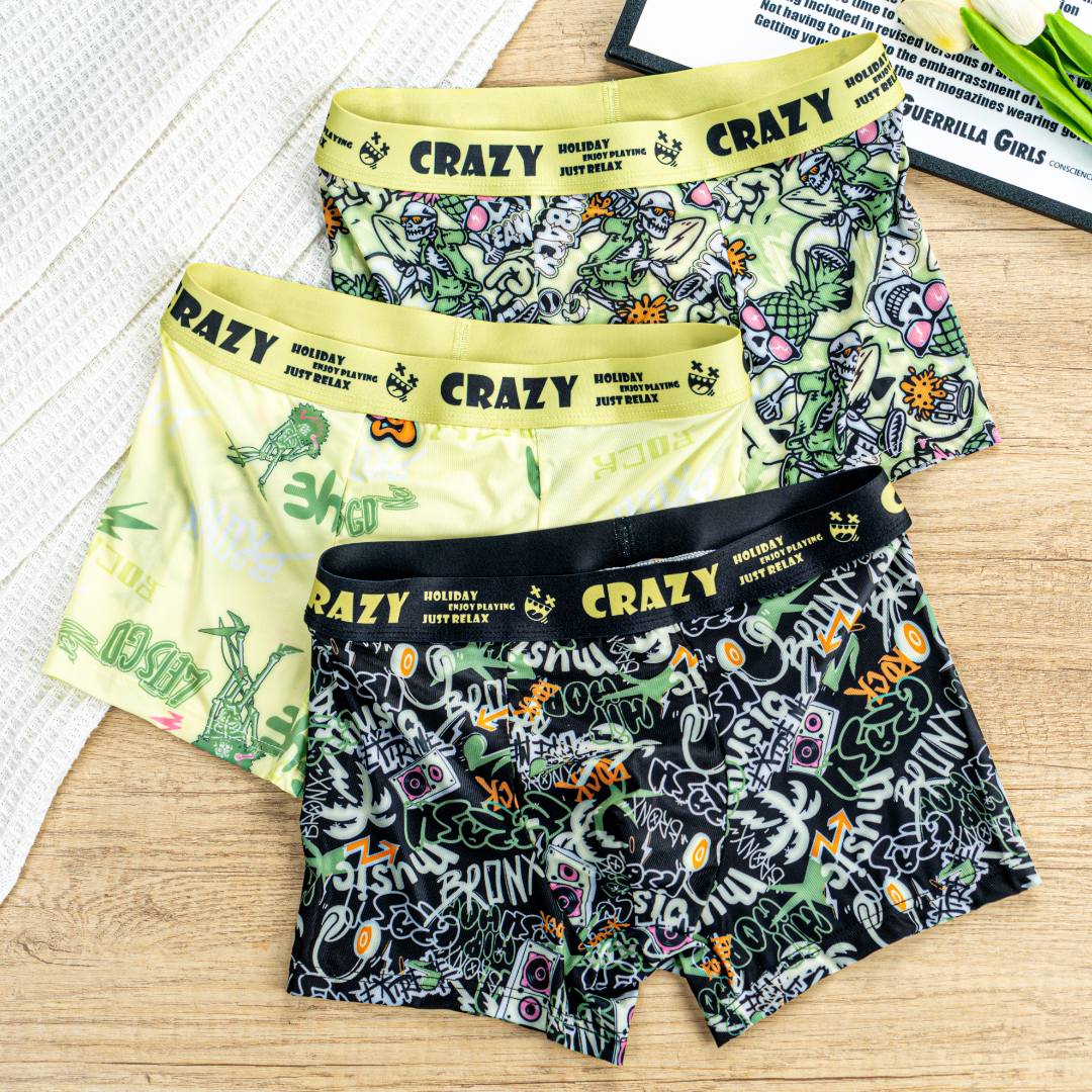 黄绿潮流撞色个性学生男士内裤夏季冰丝透气平角男生青年四角短裤