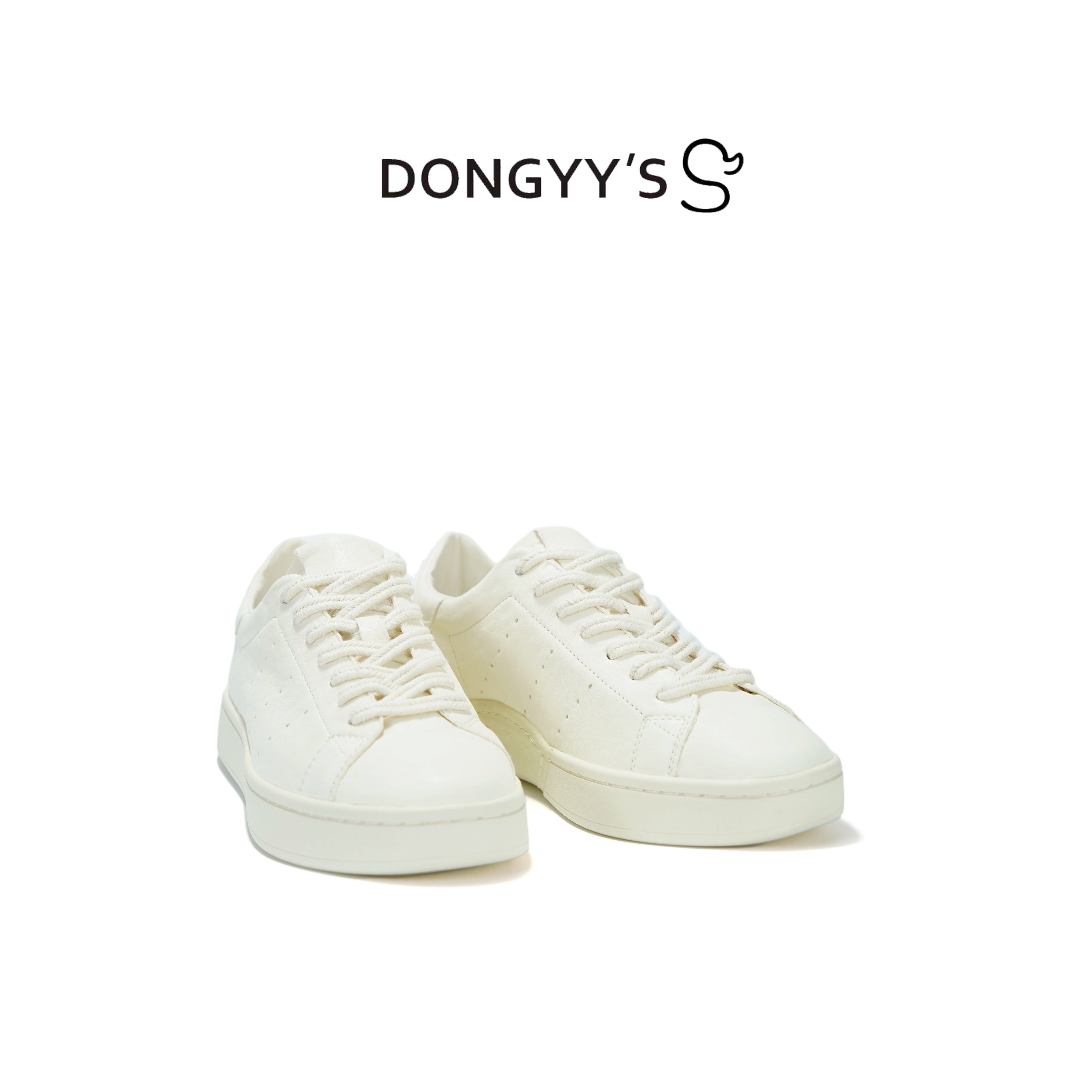 Dongyy's水洗牛皮简约经典白色休闲时尚百搭低帮系带小白鞋