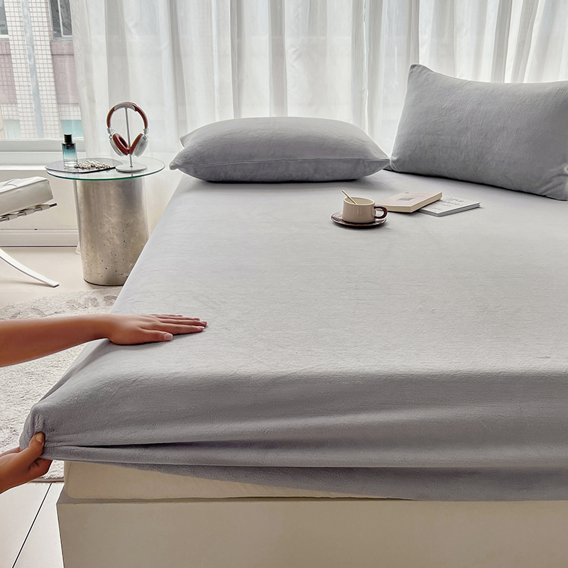 加厚高克重床套罩牛奶绒单层床笠床加绒防滑床纯色床罩水晶绒罩床