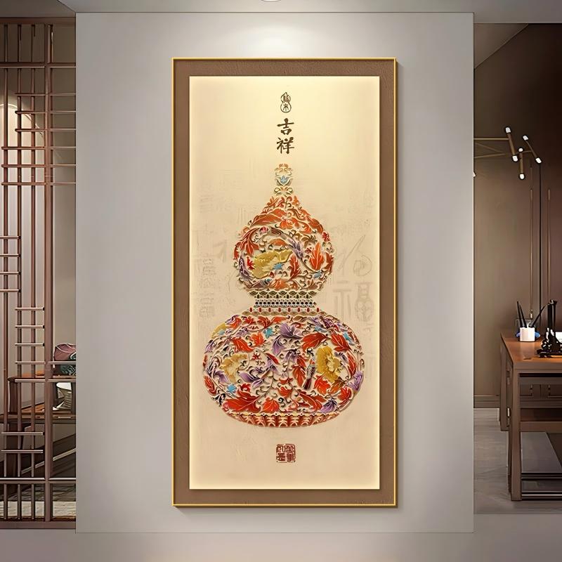 【国庆特价】福禄吉祥新中式玄关装饰画好寓意挂画入户墙面葫芦壁画