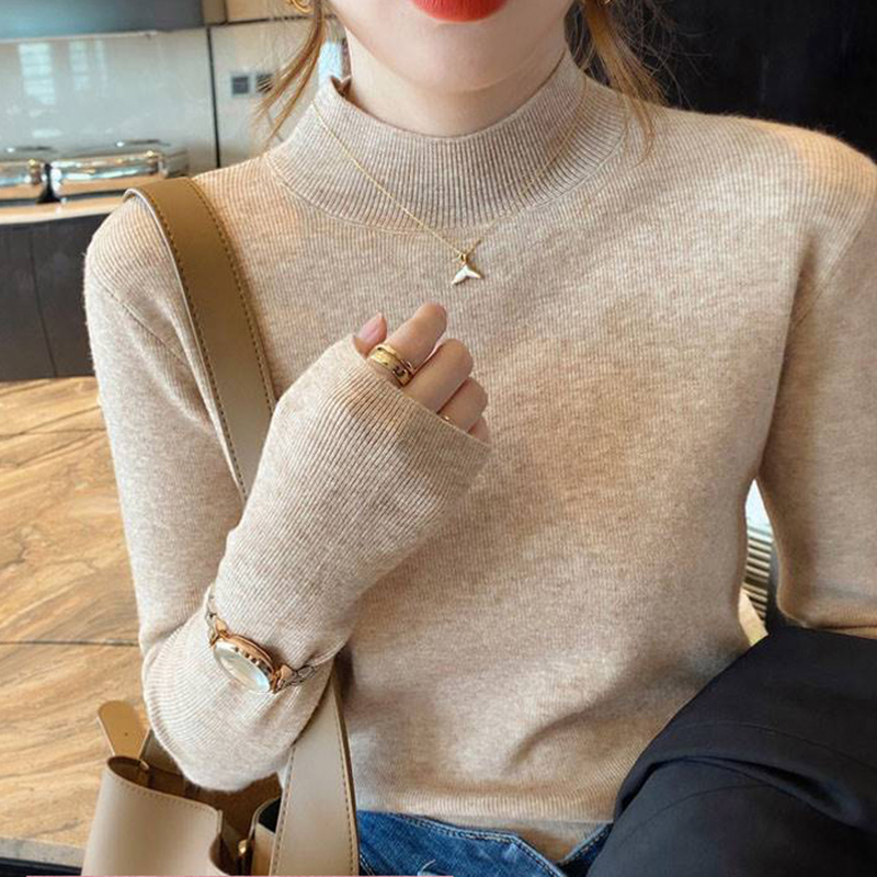 2024新款半高领毛衣针织打底衫长袖套头百搭学生修身上衣女装网红