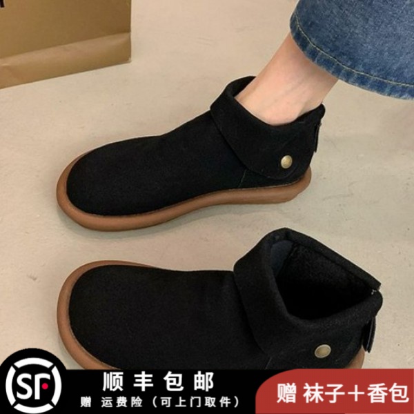 大东姚时尚百搭女时尚磨砂皮短靴女英伦风马丁靴女机车靴后拉链平