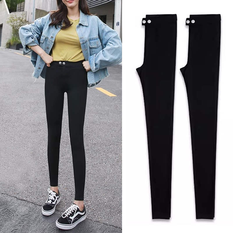 秋冬加绒加厚女外穿小脚铅笔黑色春秋季羊羔绒打底裤保暖女紧身