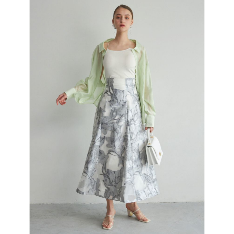 【强哥外贸】 春季新款 M 时尚气质花卉高腰印花半身裙