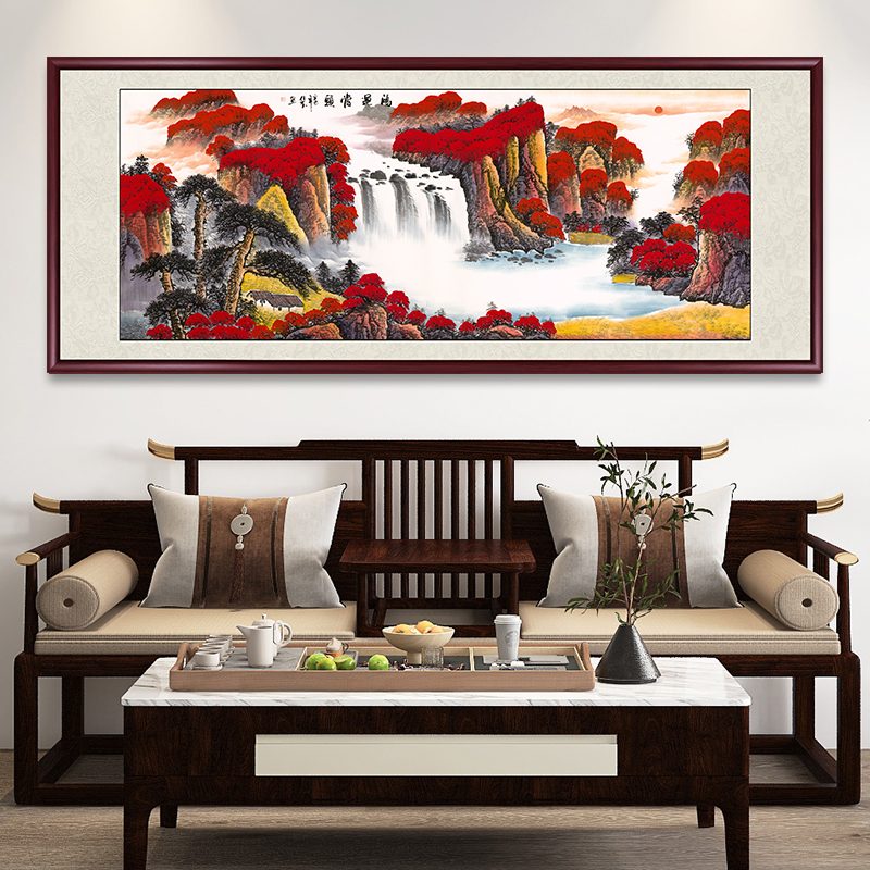 鸿运当头山水画传统手绘国画作品名画带框定制书画办公室客厅挂画