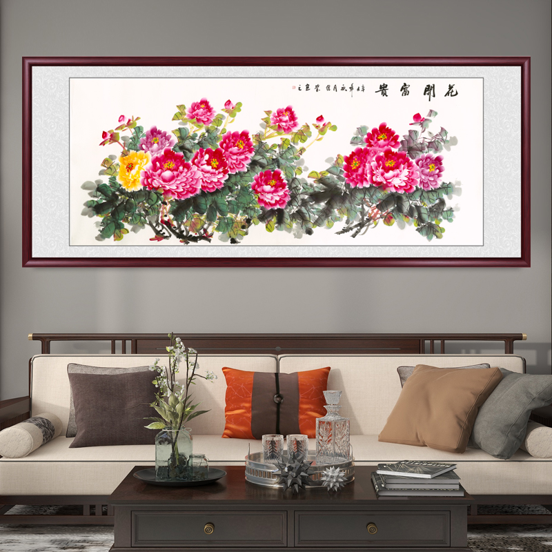 写意牡丹花国画挂画手绘花开富贵花鸟画办公室客厅背景墙高档带框