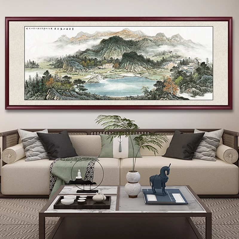 聚宝盆山水画国画客厅背景墙壁画办公室挂画茶室装饰画高档风景画
