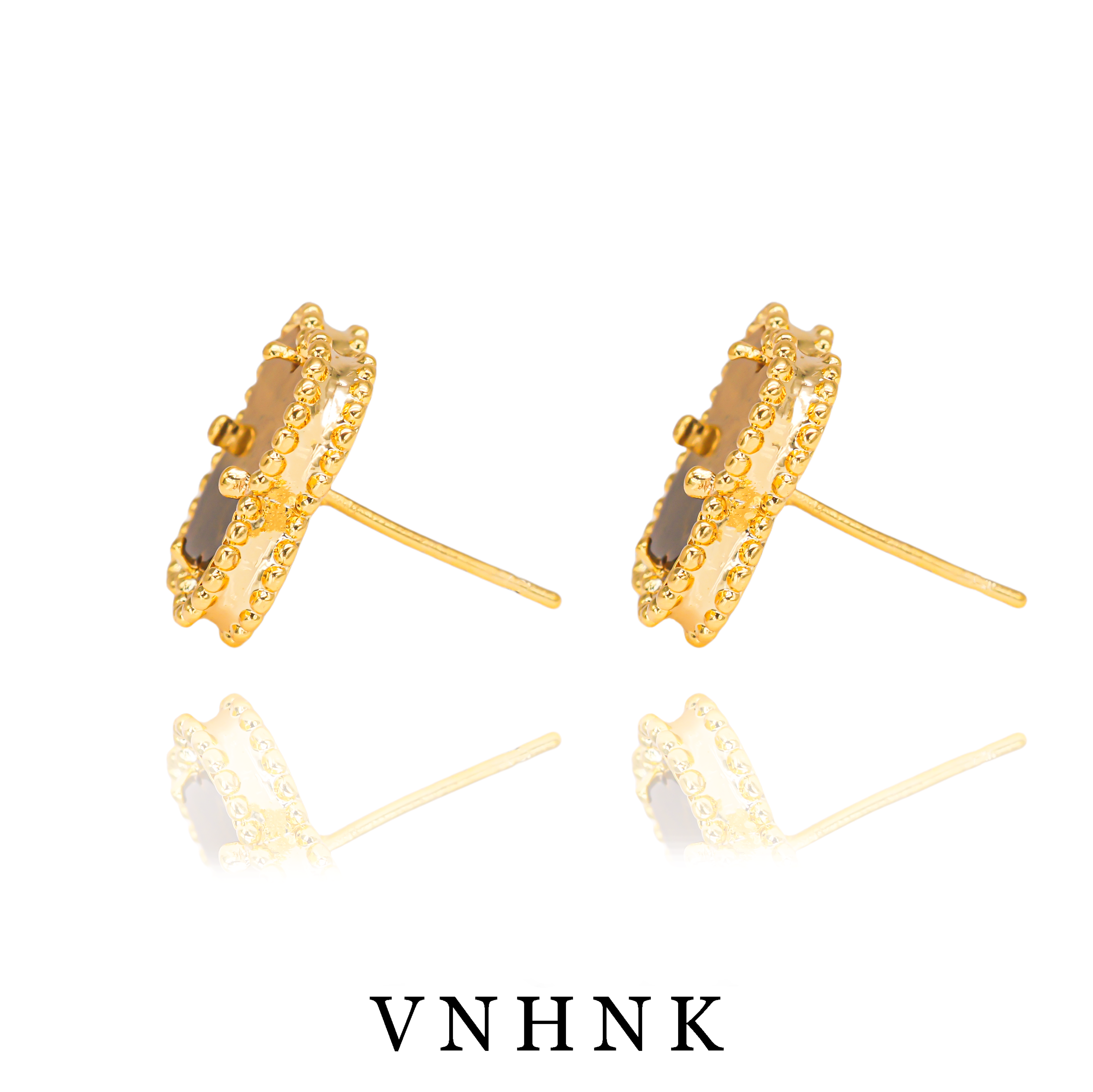 美可儿    C316    金色小众百搭虎眼石耳环