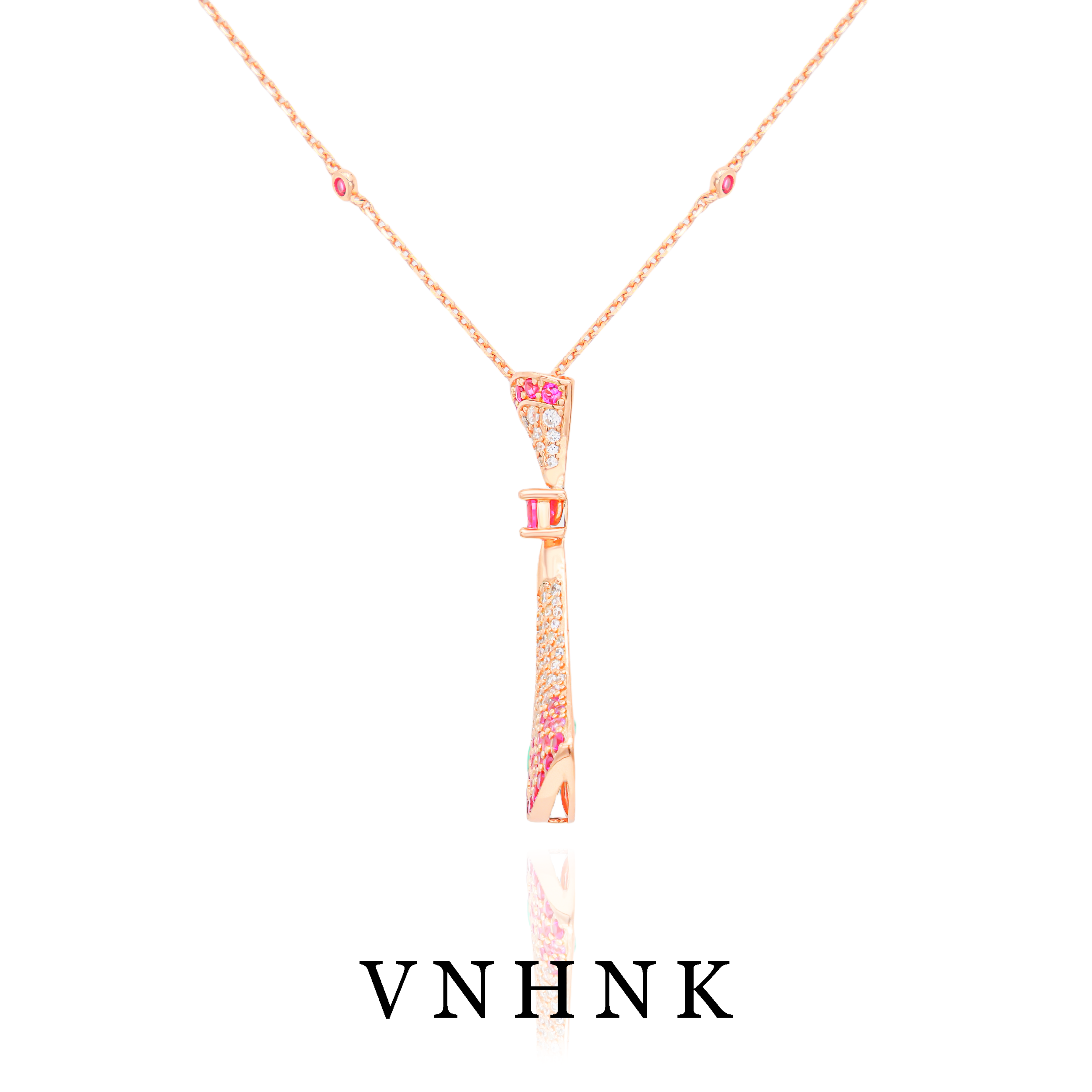 坠链均925银合成锆石 美可儿  B105   玫瑰色（52cm) 时尚气质项链