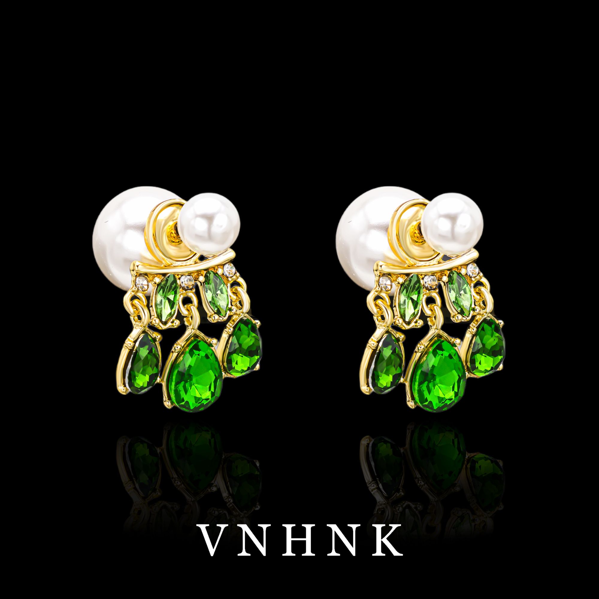 铜合金仿珍珠耳饰 美可儿   B532   绿色（14mm）气质小众百搭耳环