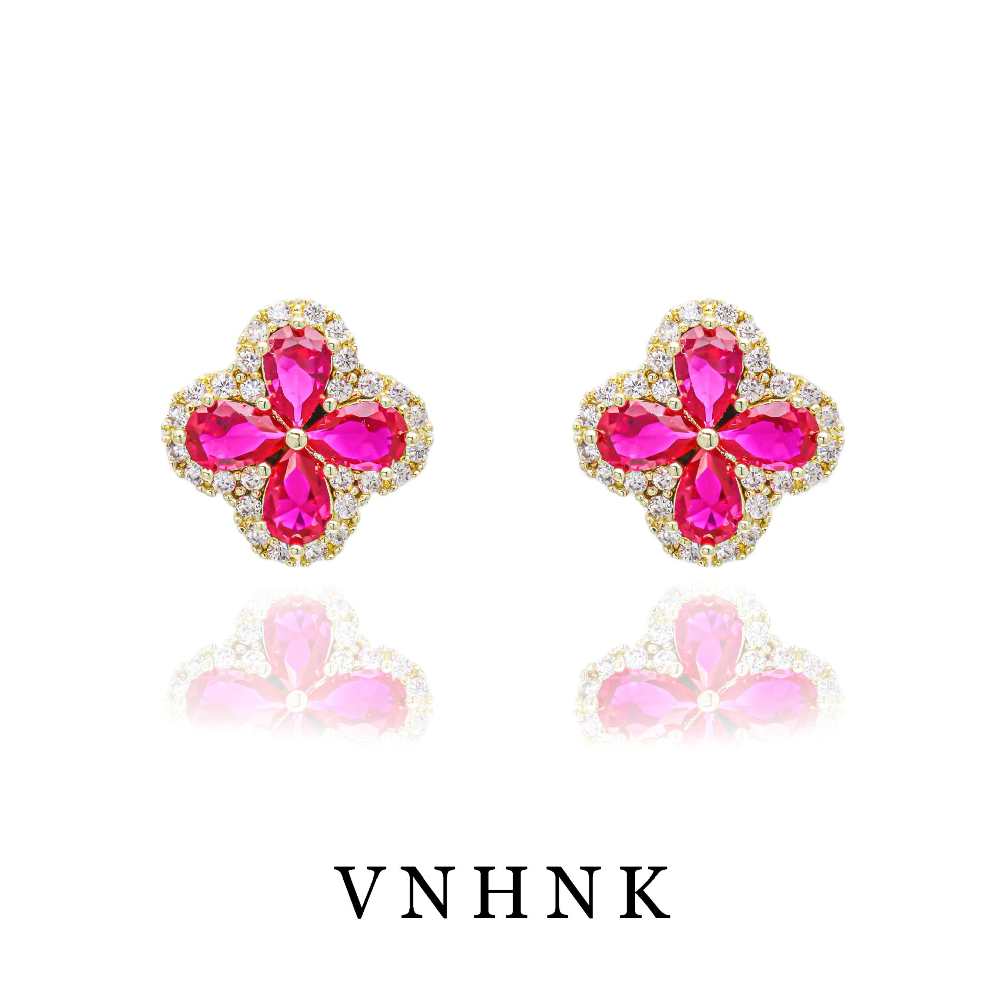 铜合金合成锆石耳饰 美可儿   R390   玫红色时尚气质百搭耳环