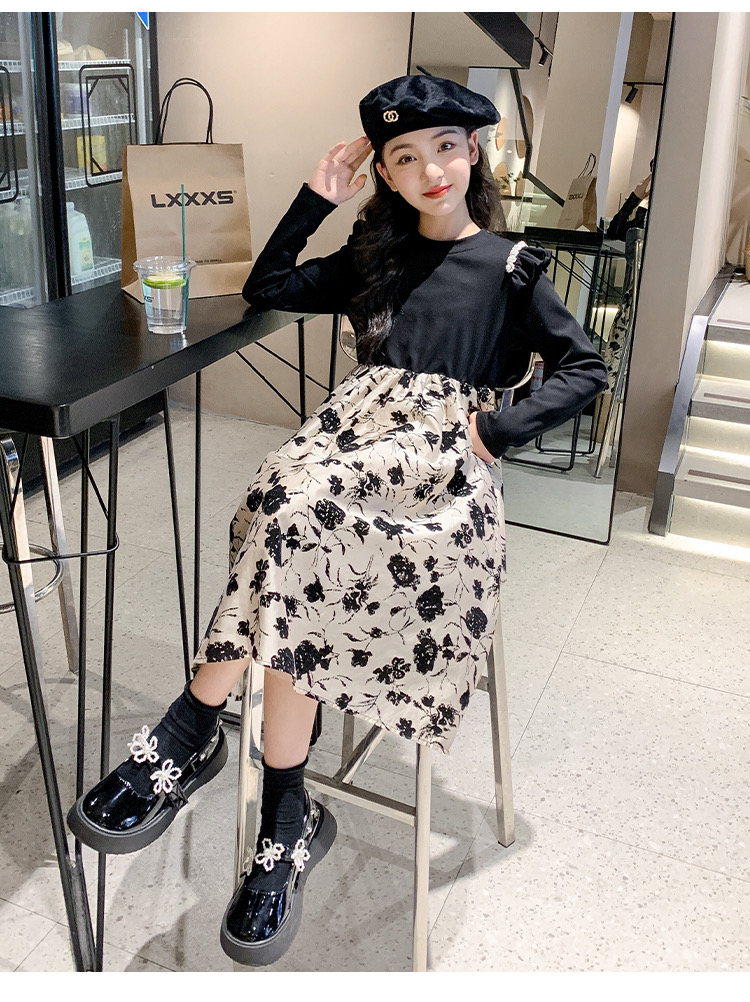 女童中大童连衣裙春秋款2025新款秋季童装女孩碎花裙儿童公主裙