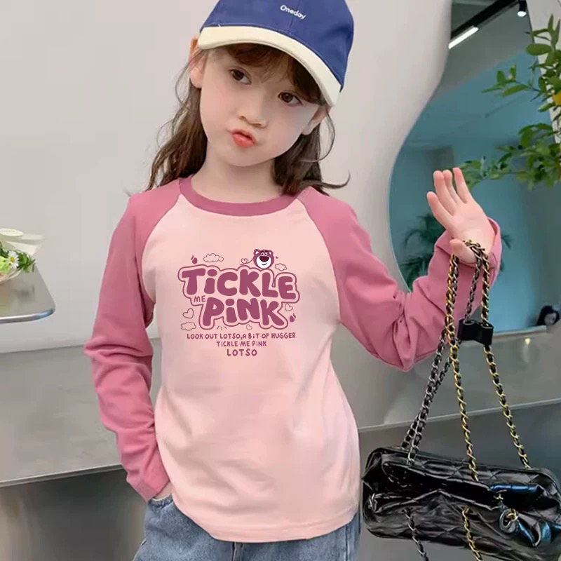 草莓熊儿童长袖2025秋季新款洋气撞色女童时尚女宝宝百搭打底衫