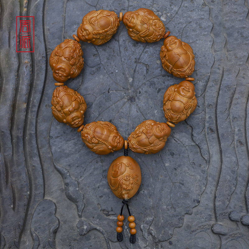 周派周春毅童子弥勒橄榄核手串本工核雕文玩收藏品苏工笑口常开