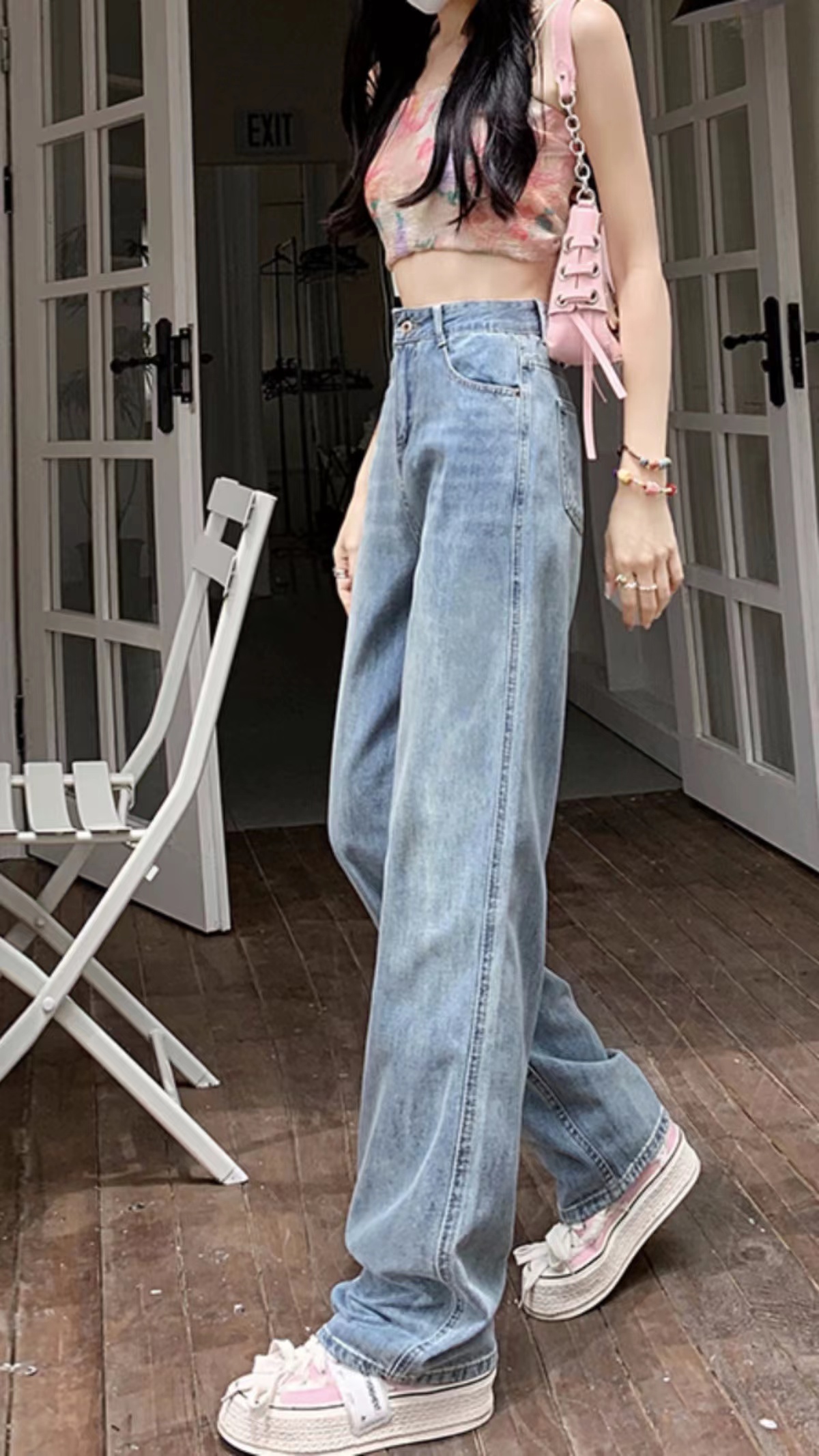 【小颖】 001-199  春秋新款韩版女装牛仔高腰显瘦百搭直筒牛仔裤女