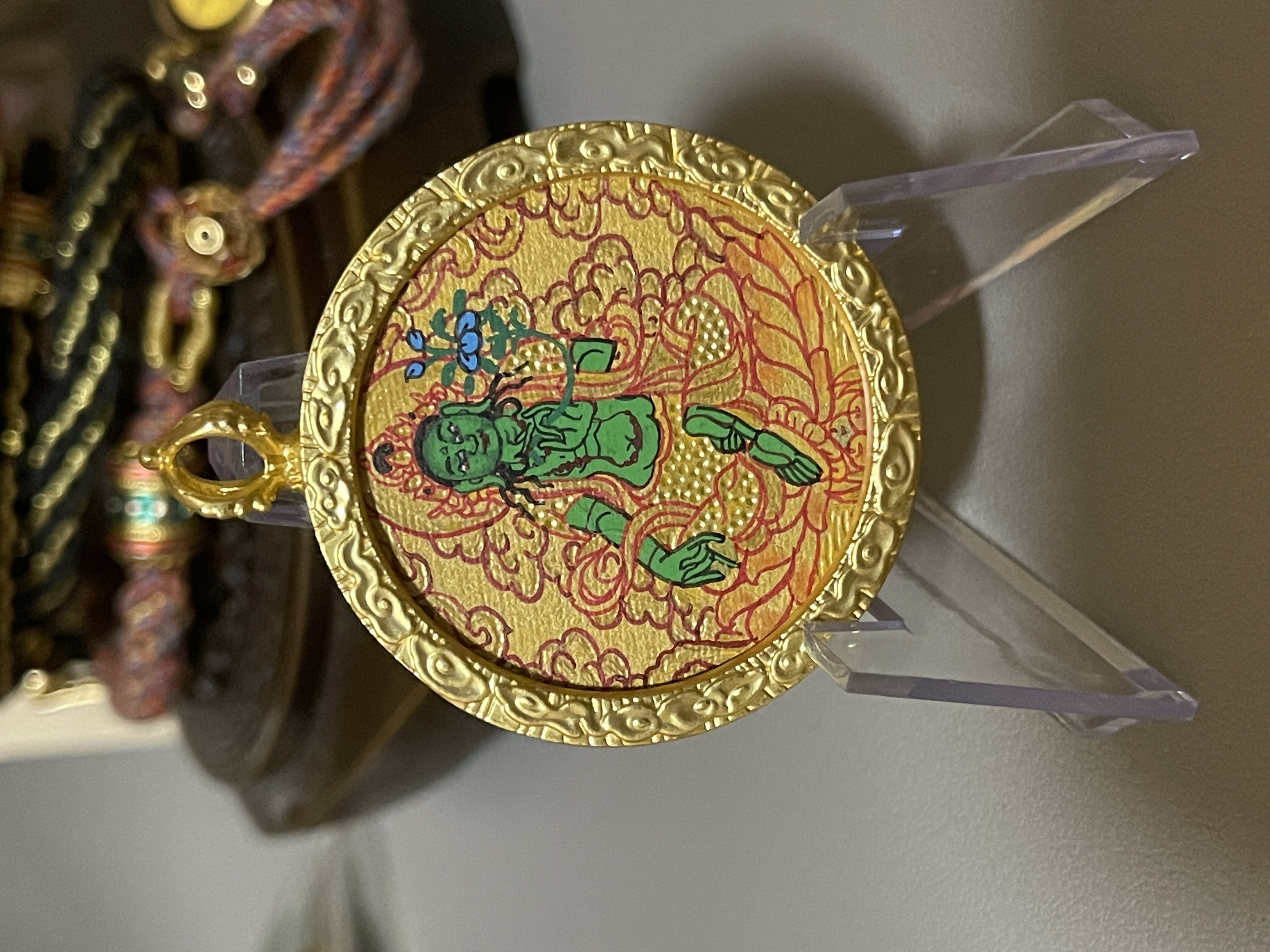 热贡手绘唐卡  绿度母  女性小孩必备 项链吊坠