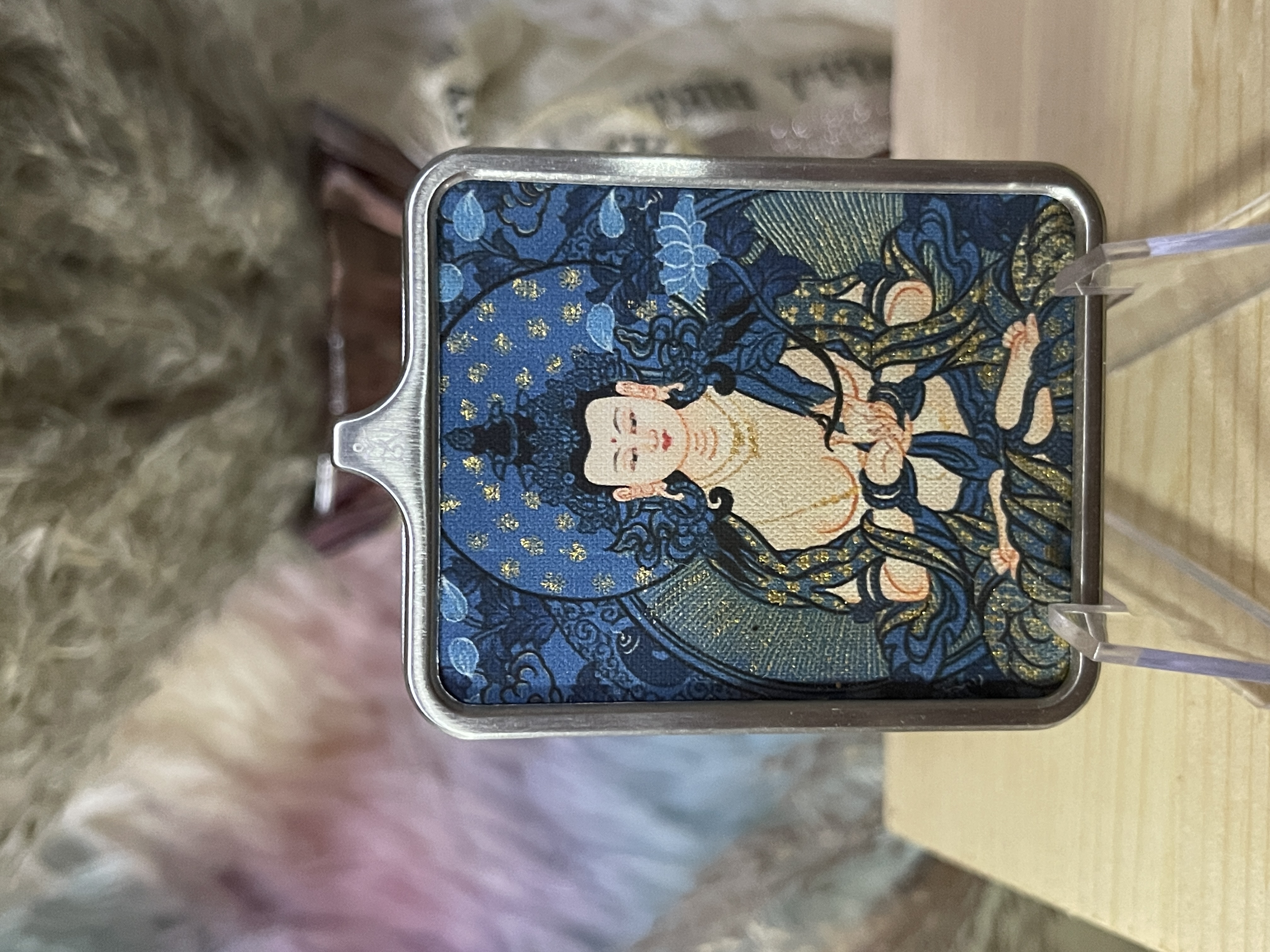 蓝药师 热贡手绘描金唐卡  项链吊坠