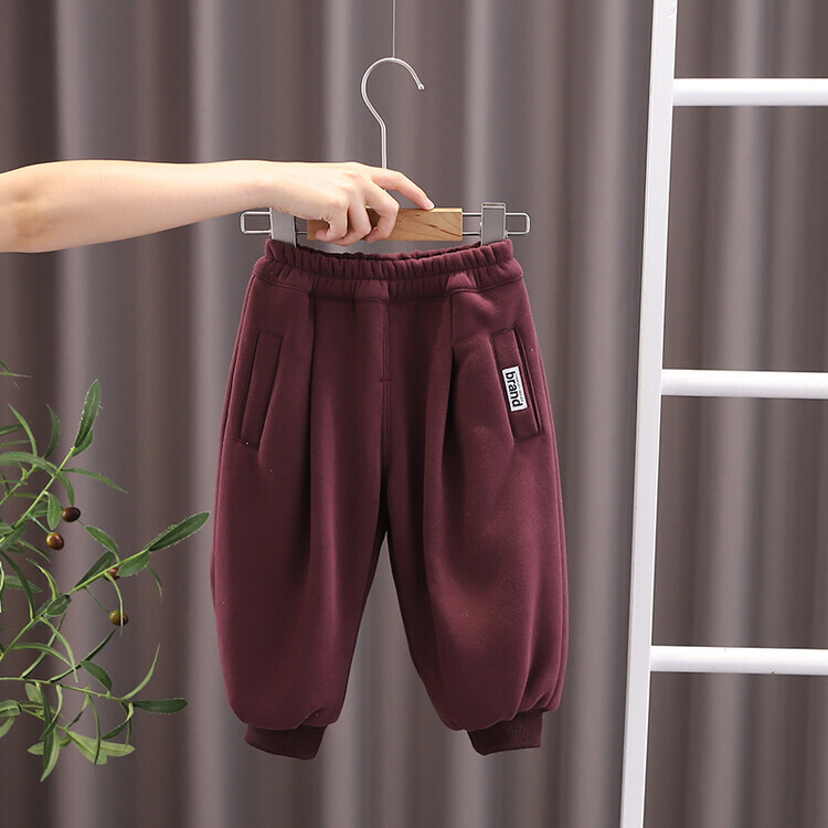 2023冬款新款0-5岁中小童男童女童口袋贴标字母加绒暖卫裤