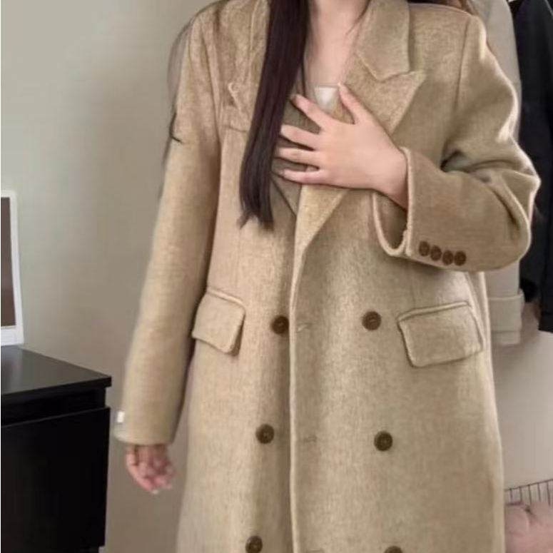 【反季清货】2025款枪驳领人字纹双面呢大衣