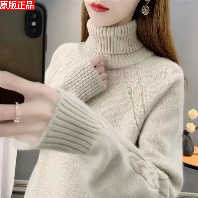 加厚高领纯100羊绒衫女士加厚保暖慵懒风宽松羊毛衫毛衣女针织衫