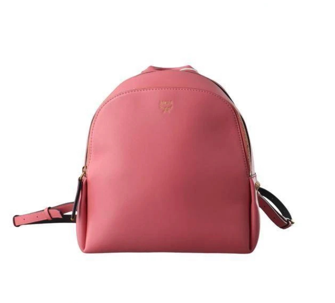 95新 MCM MCM 深红色铆钉带双肩包小号 09262