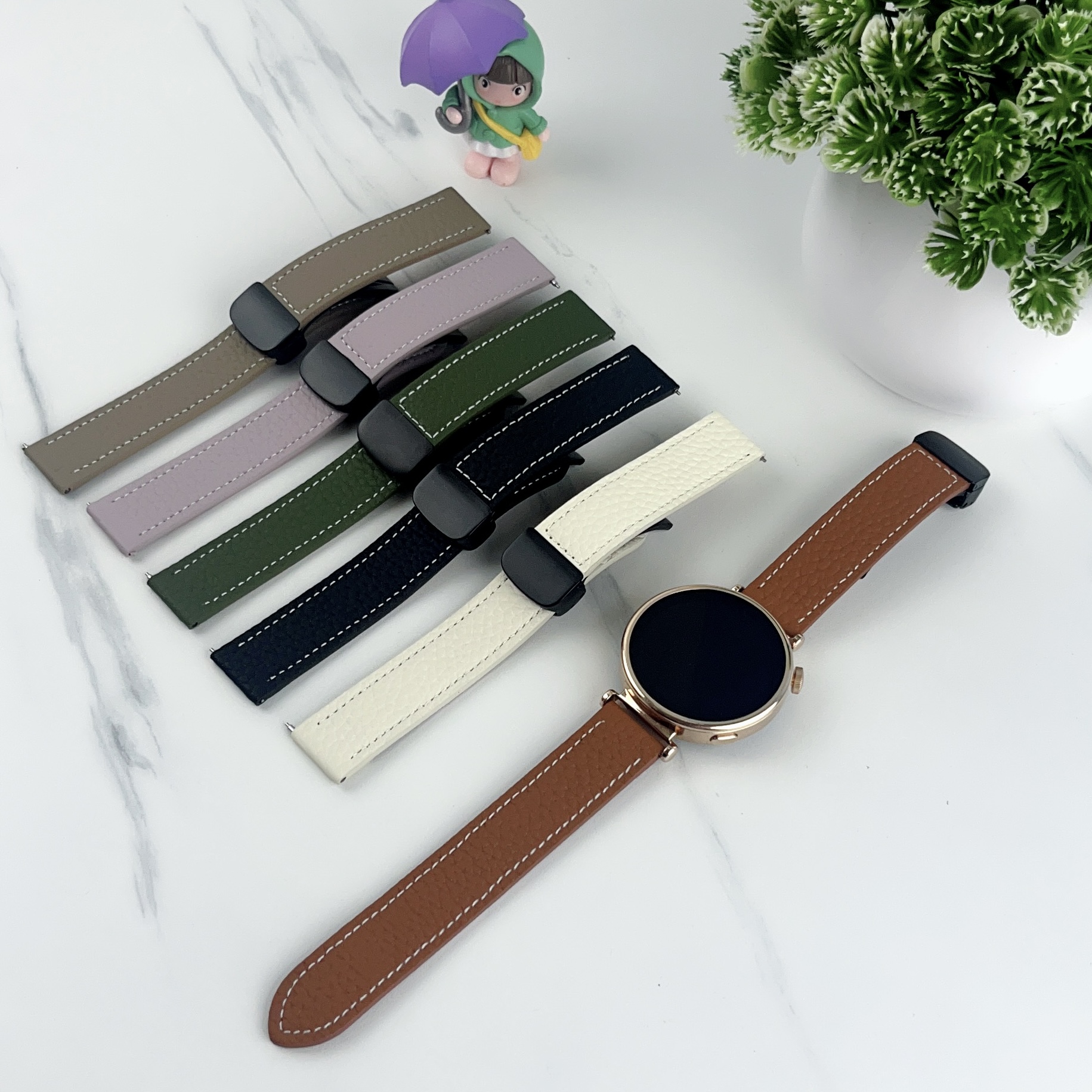 适用华为GT5/GT4手表带女款41mm-18mm表盘荔枝纹皮时尚磁吸扣表带