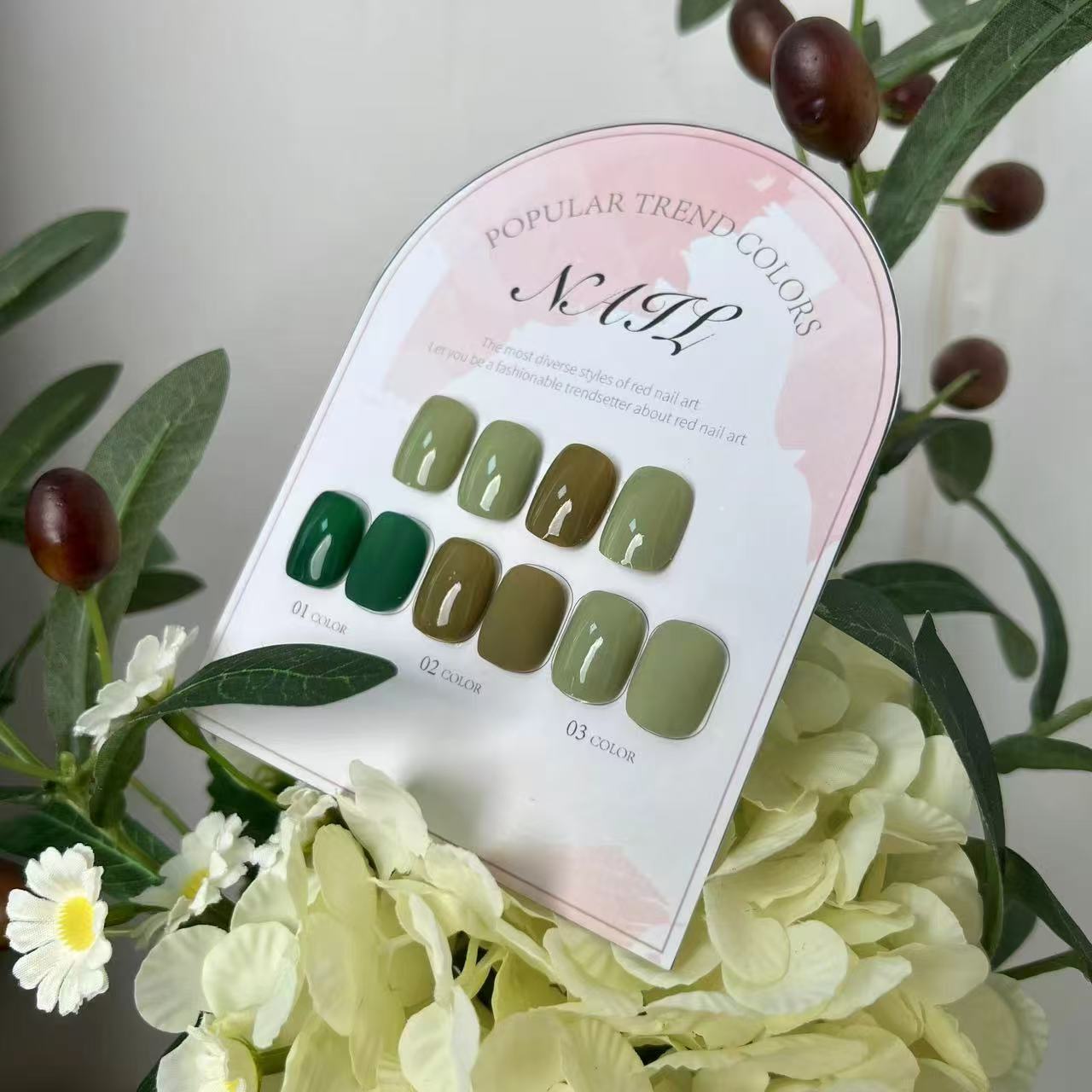 茗伊3色系列小套抹茶绿森林绿实色美甲（无色板配卡纸配空白甲片）