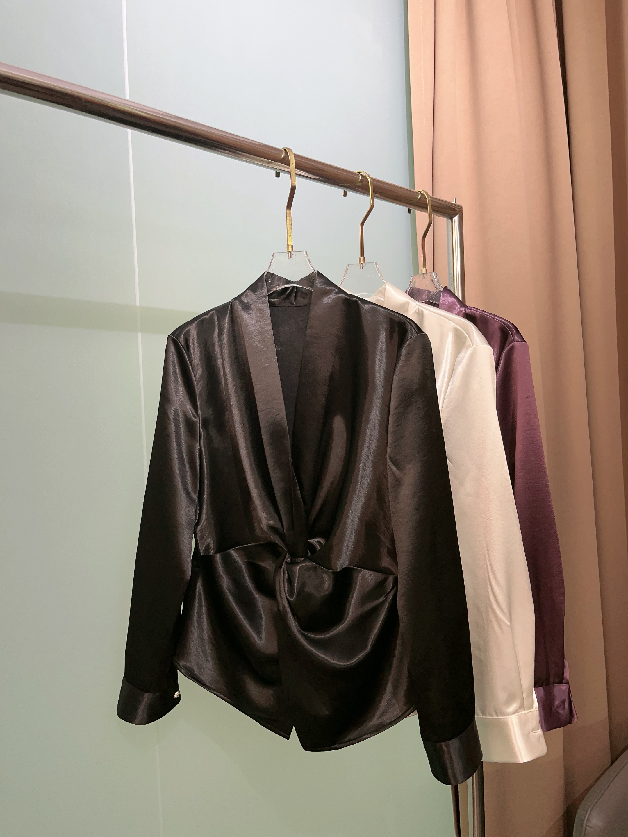 【莫奈花园】秋冬原创设计气质时尚长袖交叉V领衬衫