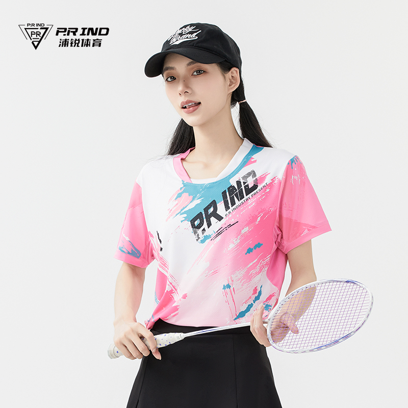 浦锐【女版修身】万花筒羽毛球服女款短袖速干T恤大赛服吸湿运动