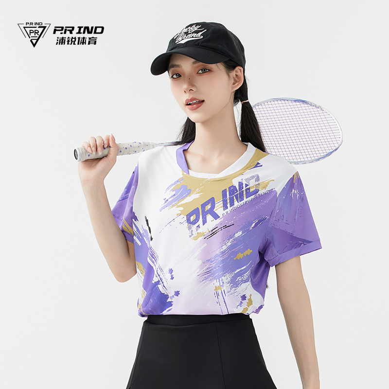 浦锐【女版修身】万花筒短袖羽毛球服女款运动大赛服MEIT短裤百褶裙