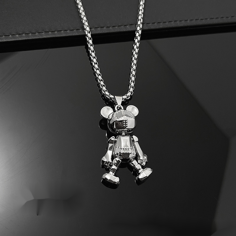 钛钢项链 冬季时尚可活动小熊项链朋克情侣长款网红毛衣链百搭链