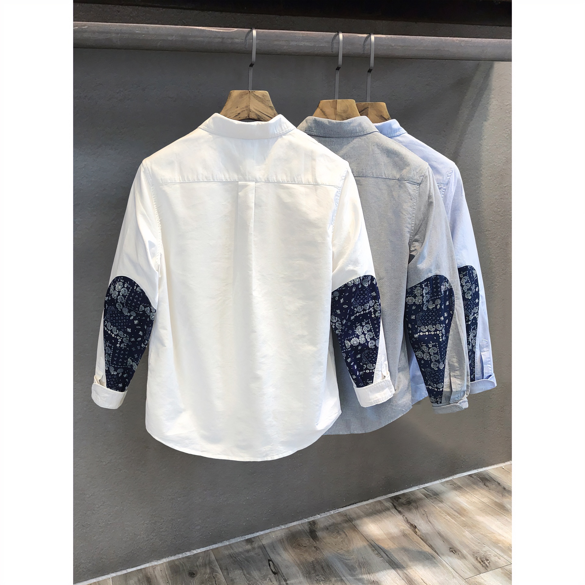 牛津纺宽松白色港风长袖衬衫男士印花新款日系痞帅休闲衬衣男外套