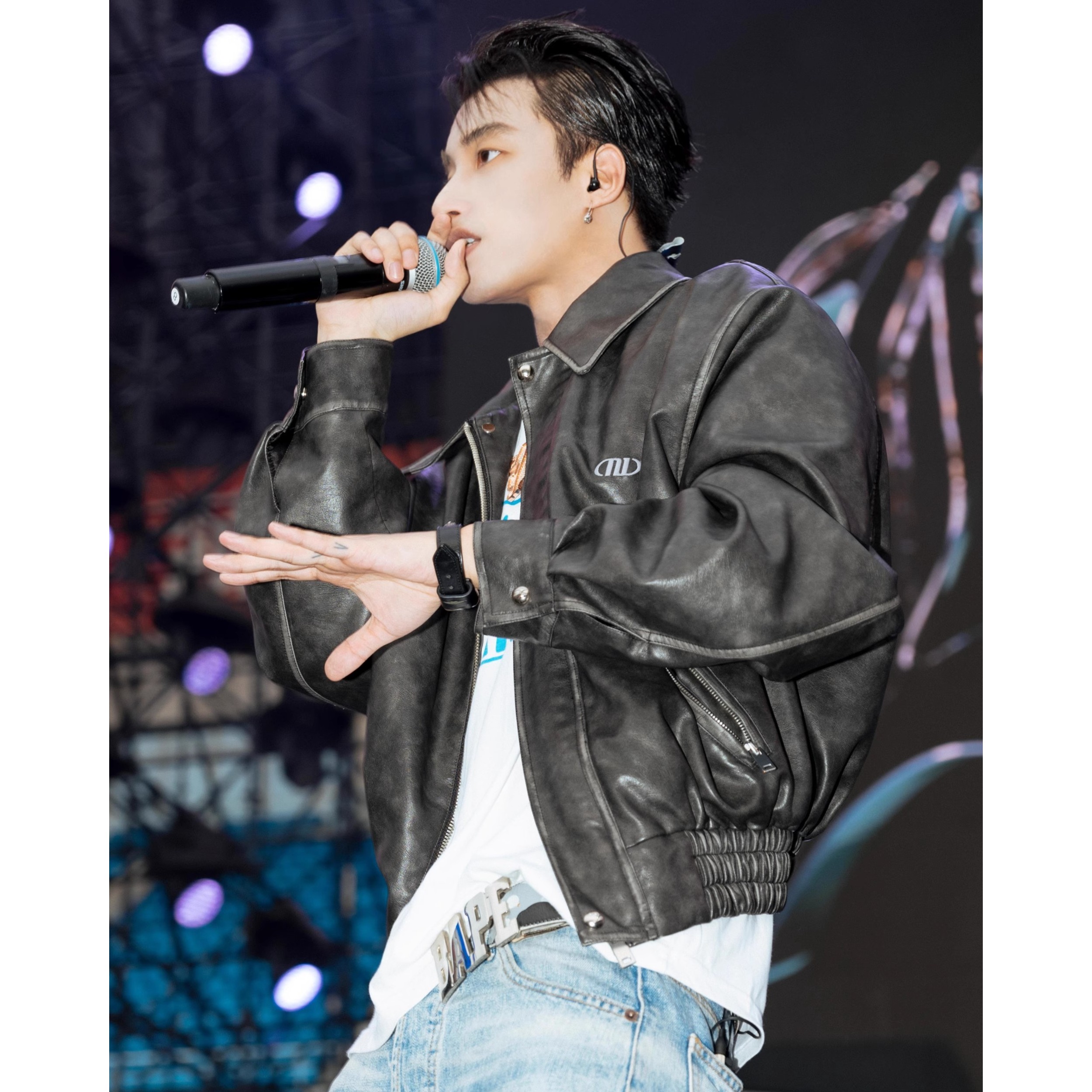 MOONWAV 美拉德复古做旧夹棉皮衣外套秋冬潮流皮夹克