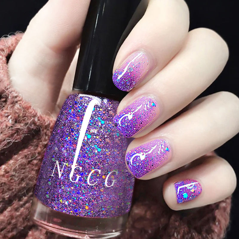 高级感爆闪亮片指甲油免烤快干持久不可剥显白微胶亮片美甲油甲贴